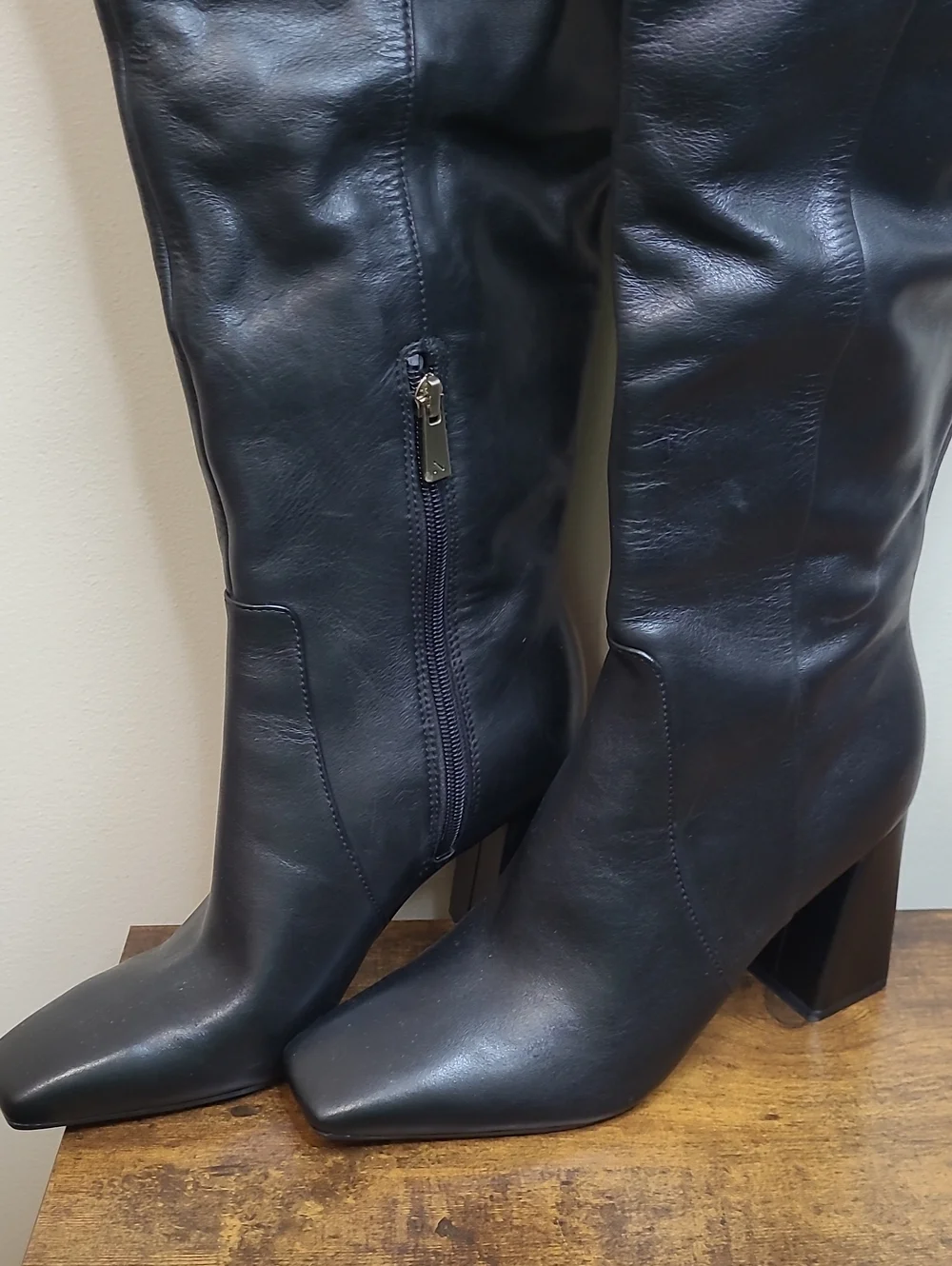 Naturalizer LYRIC Black Leather Over-the-Knee Block Heel Boots size 8.5